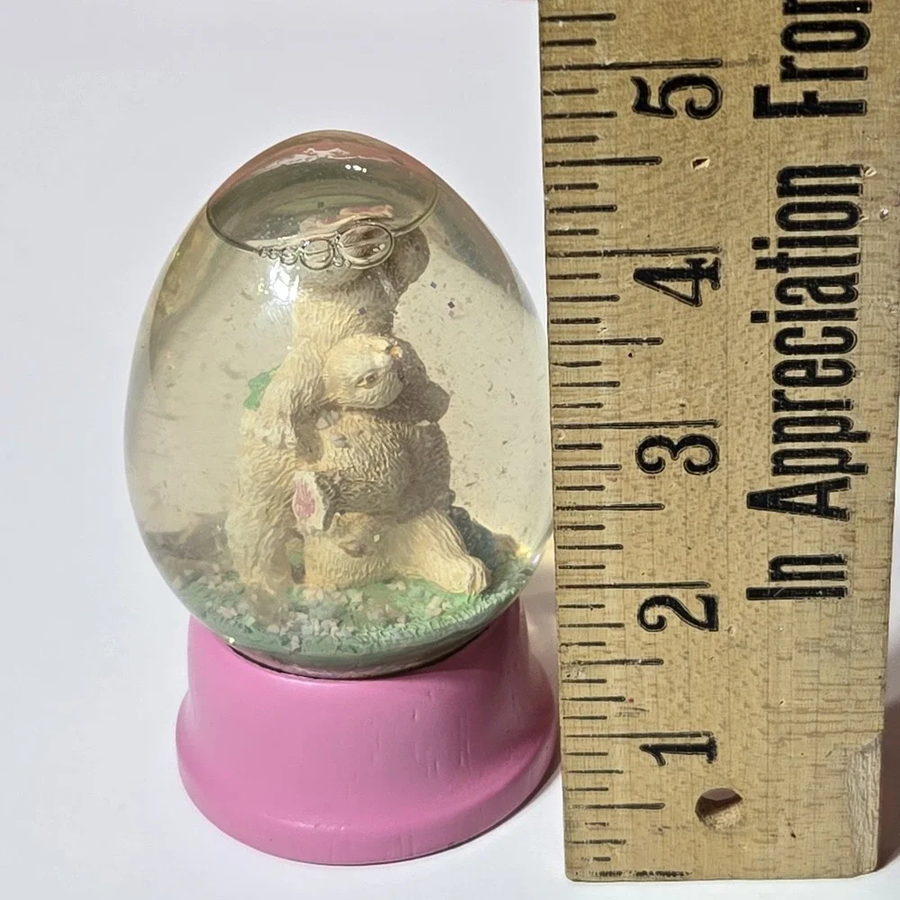 VINTAGE Snow Globe Easter Egg Shape Glass Pink Base Cheryl‎ Ann Johnson 1992